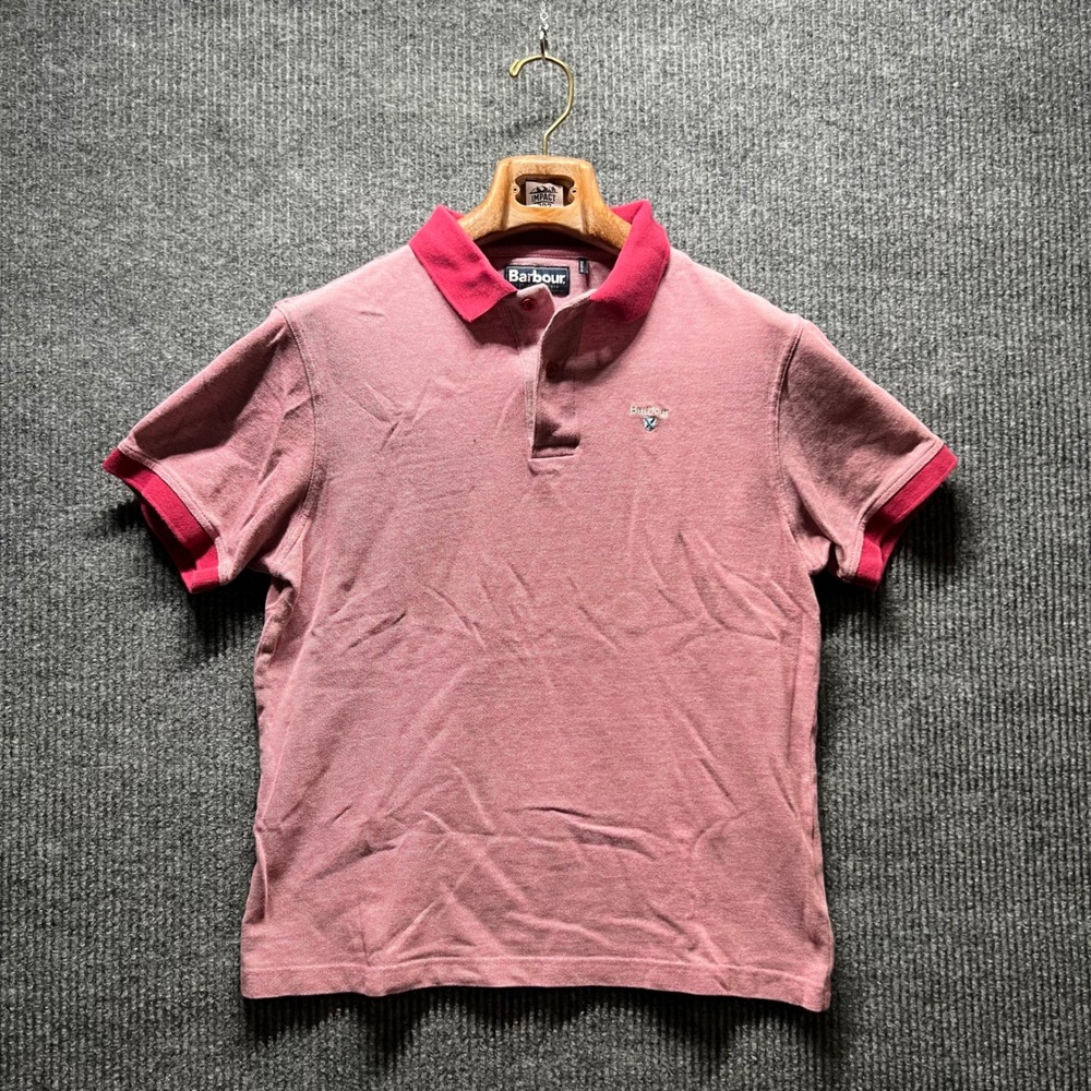 Barbour Polo Shirt Mens Large Pink‎ Short Sleeve Embroidered Logo Contrast Trim